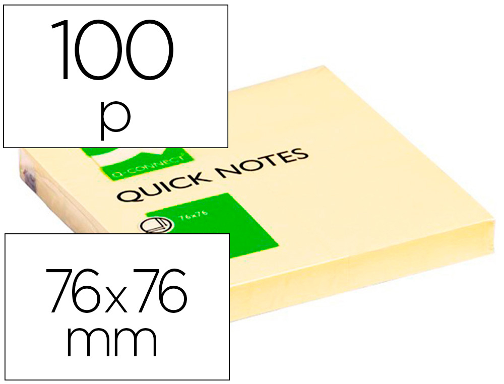 BLOC DE NOTAS ADHESIVAS QUITA Y PON Q-CONNECT 76X76 MM CON 100 HOJAS