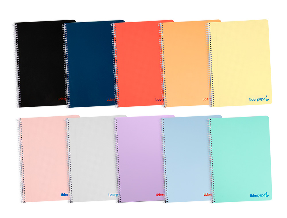 CUADERNO ESPIRAL LIDERPAPEL A5 WONDER TAPA PLASTICO 80H 90G CUADRO 4MM CON MARGEN COLORES SURTIDOS