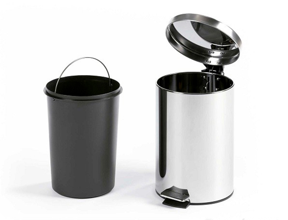 PAPELERA METALICA Q-CONNECT CON PEDAL CROMADA 43X29CM CAPACIDAD 20 LITROS