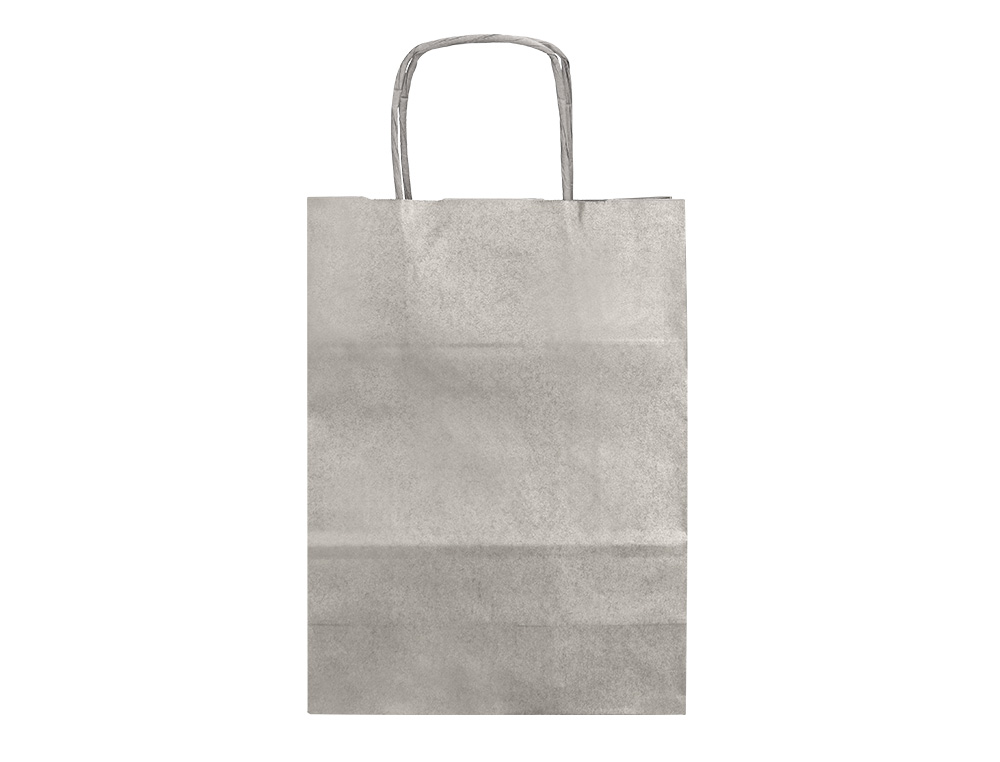 BOLSA PAPEL Q-CONNECT KRAFT PLATA L CON ASA RETORCIDA 320X400X14 MM