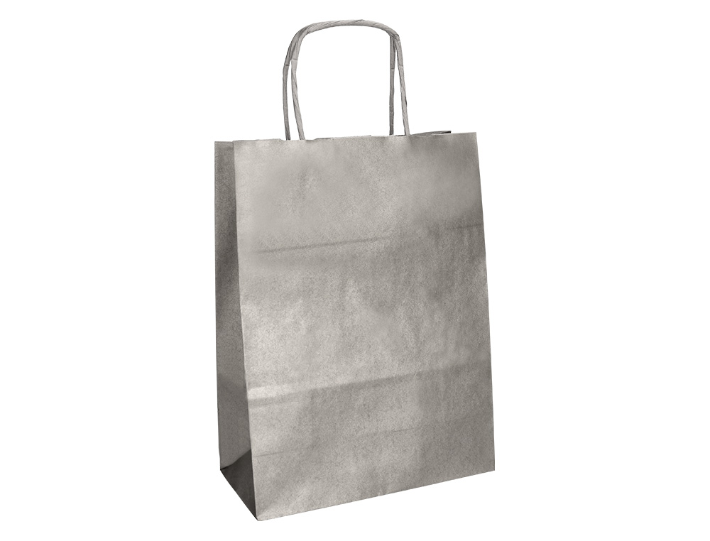 BOLSA PAPEL Q-CONNECT KRAFT PLATA L CON ASA RETORCIDA 320X400X14 MM