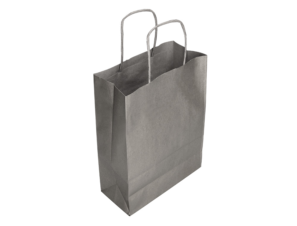 BOLSA PAPEL Q-CONNECT KRAFT PLATA L CON ASA RETORCIDA 320X400X14 MM