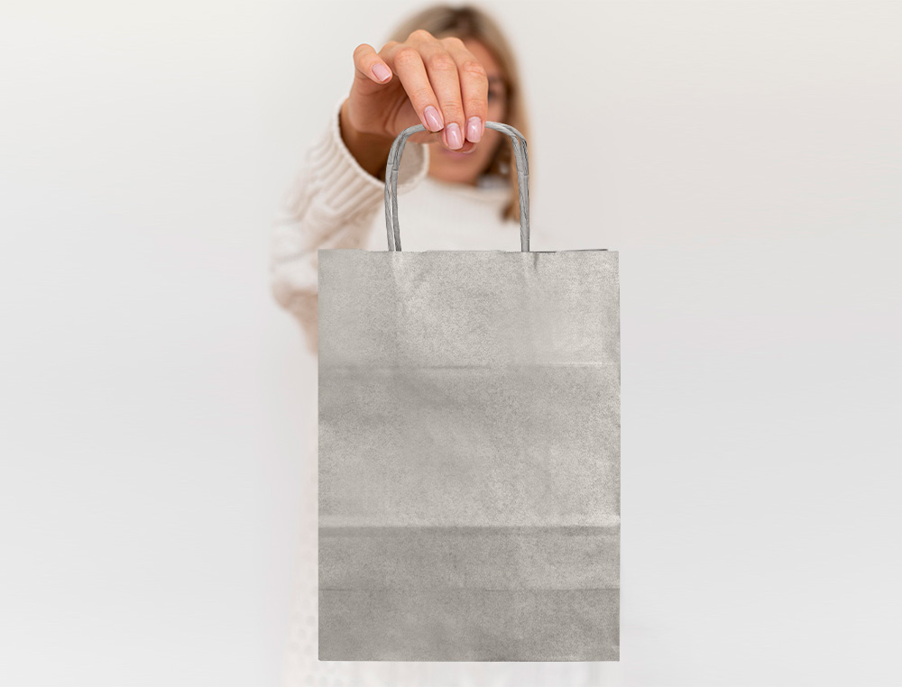 BOLSA PAPEL Q-CONNECT KRAFT PLATA L CON ASA RETORCIDA 320X400X14 MM
