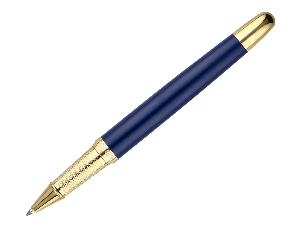BOLIGRAFO Y ESTUCHE BELIUS SOIREE COLOR AZUL MARINO Y DORADO TINTA AZUL CAJA DE DISEÑO