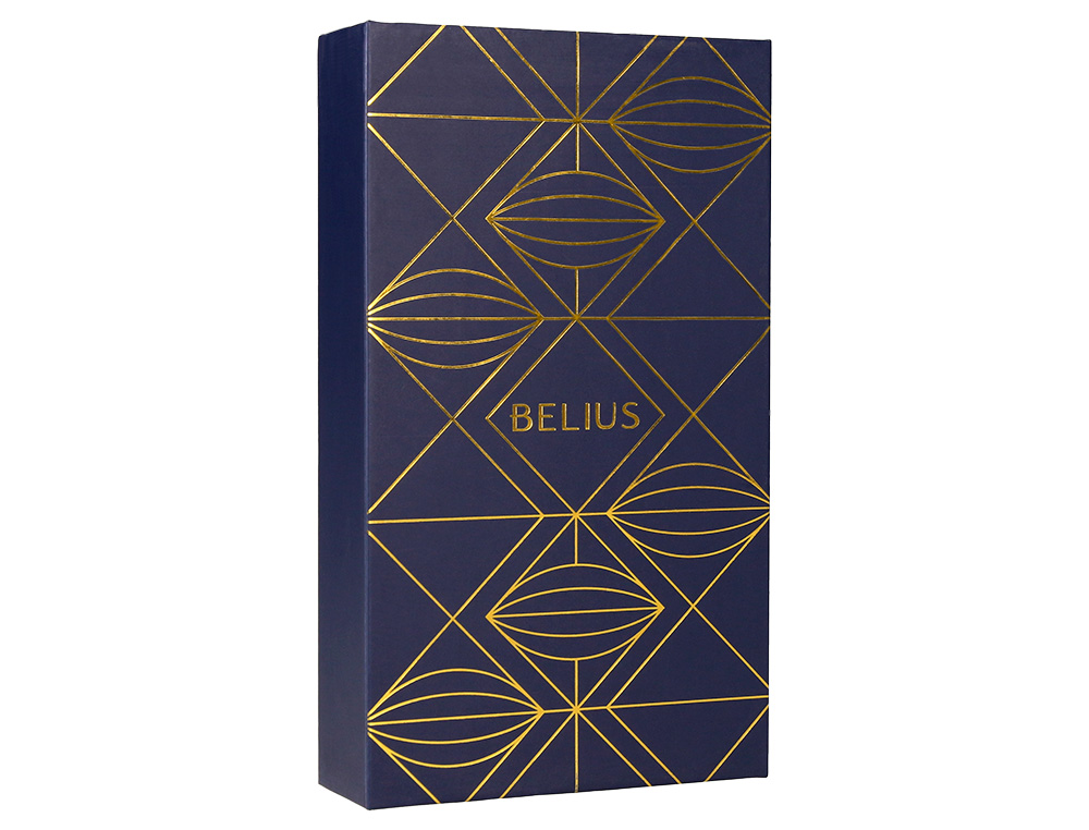BOLIGRAFO Y ESTUCHE BELIUS SOIREE COLOR AZUL MARINO Y DORADO TINTA AZUL CAJA DE DISEÑO