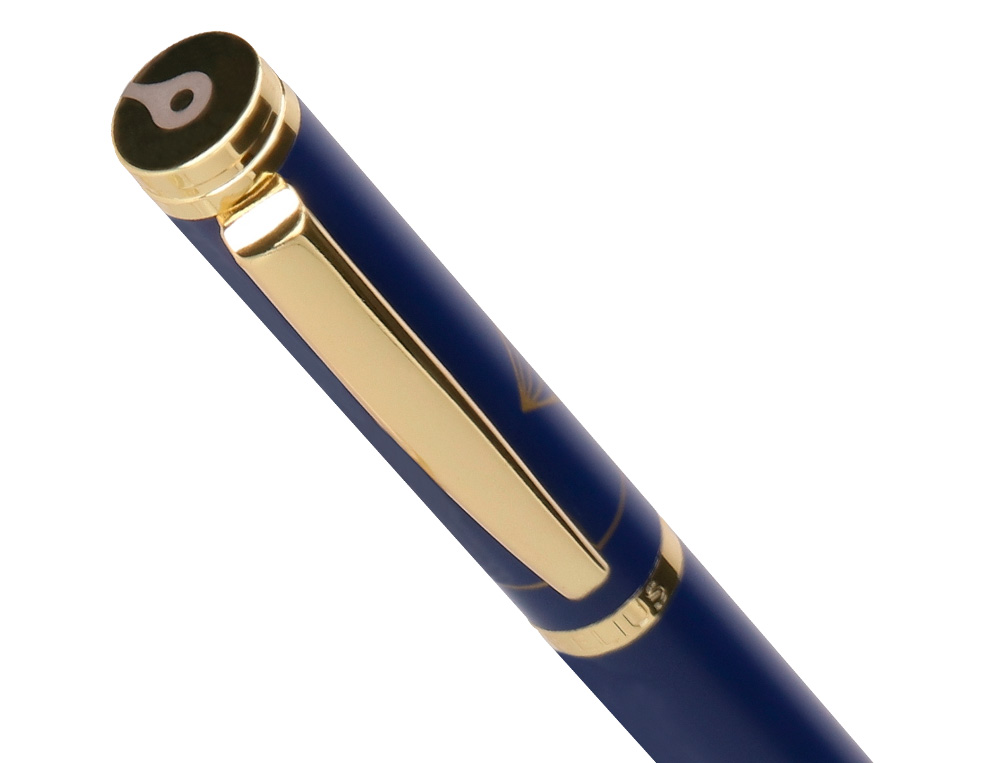 BOLIGRAFO Y ESTUCHE BELIUS SOIREE COLOR AZUL MARINO Y DORADO TINTA AZUL CAJA DE DISEÑO
