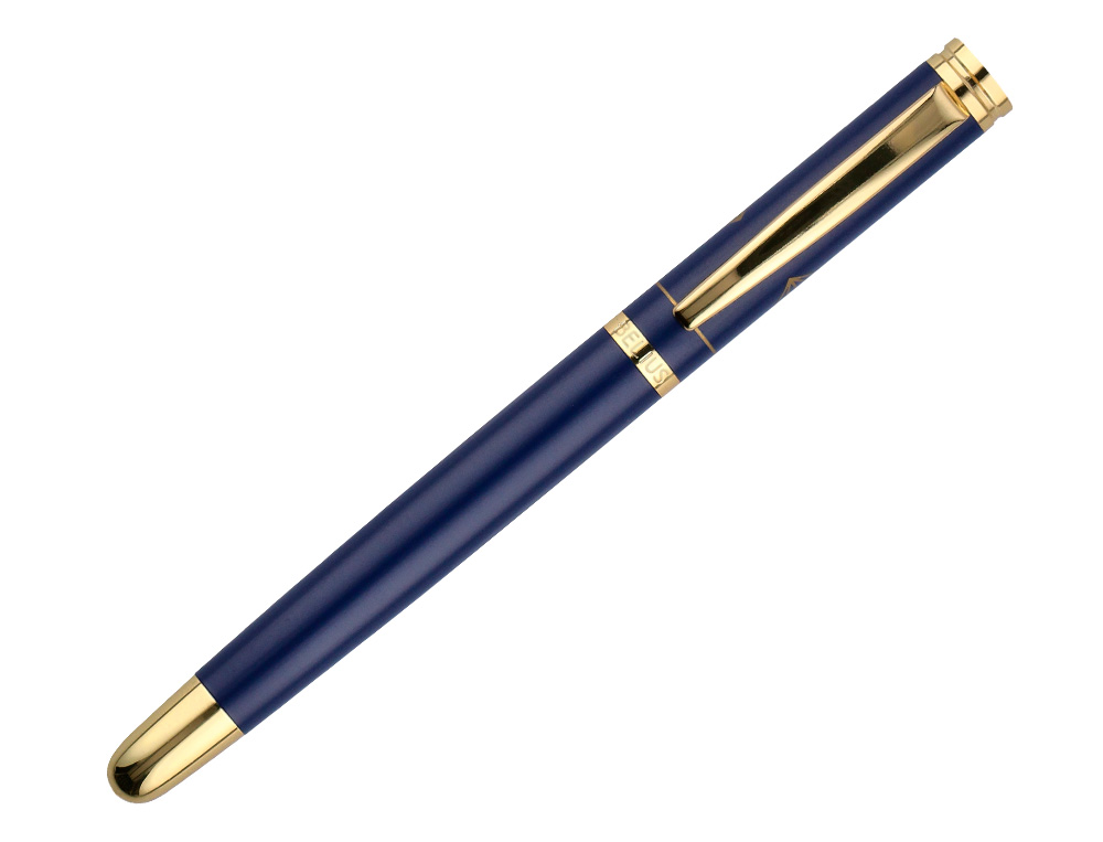 BOLIGRAFO Y ESTUCHE BELIUS SOIREE COLOR AZUL MARINO Y DORADO TINTA AZUL CAJA DE DISEÑO