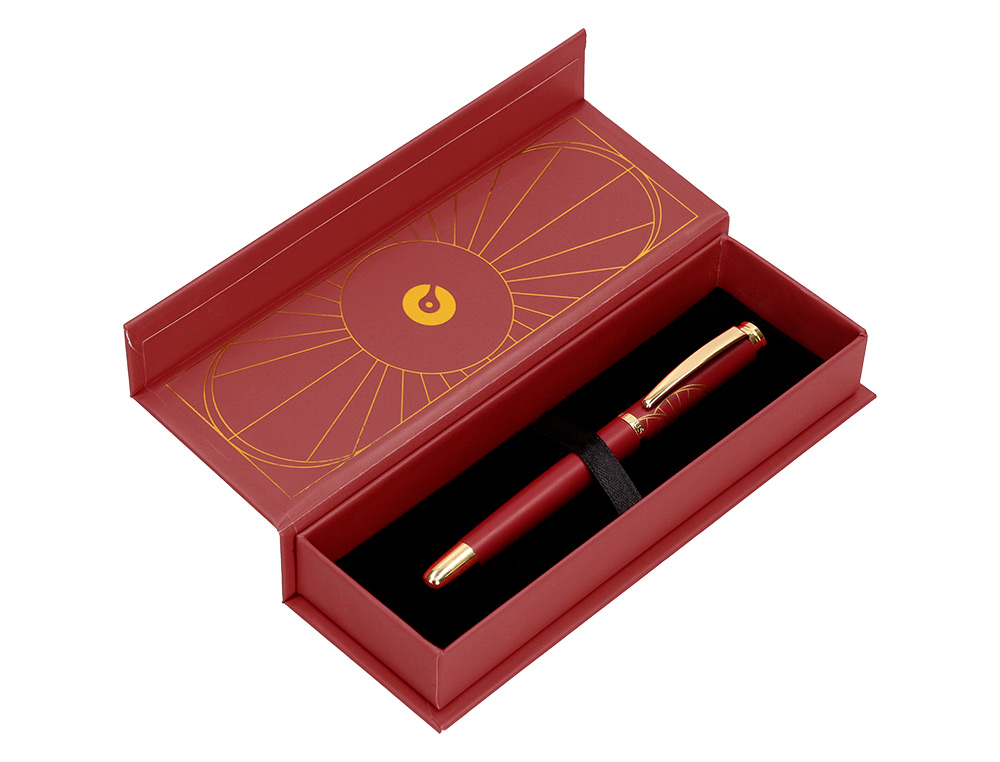 BOLIGRAFO BELIUS SOIREE ALUMINIO COLOR ART DECO GRANATE Y DORADO TINTA AZUL CAJA DE DISEO