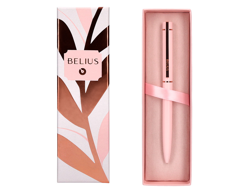 BOLIGRAFO BELIUS ROSE ALUMINIO COLOR ROSA/ORO ROSA TINTA AZUL CAJA DE DISEO