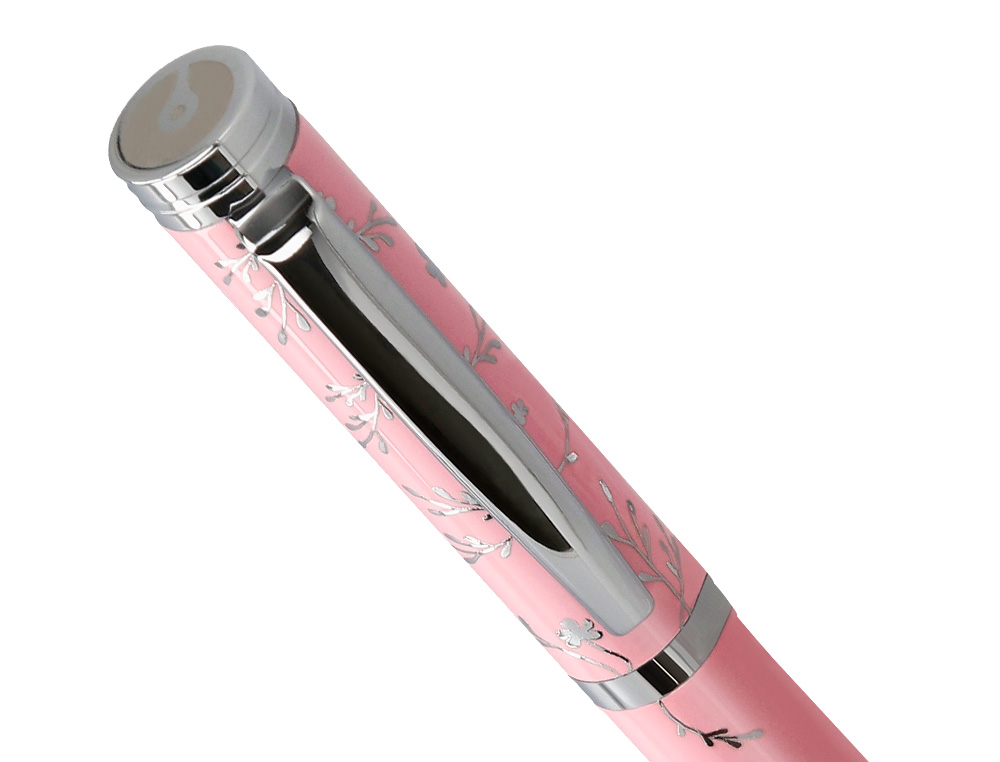 ROLLER BELIUS BELLA ALUMINIO COLOR ROSA DISEO PLATEADO RELIEVE TINTA COLOR NEGRO CAJA DE DISEO