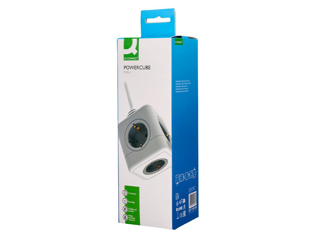 REGLETA Q-CONNECT DE CUBO ENCHUFE MULTIPLE POWER CUBE 5 EN 1 CABLE DE 1,4 MT 5 TOMAS DE CORRIENTE 75X75X112MM