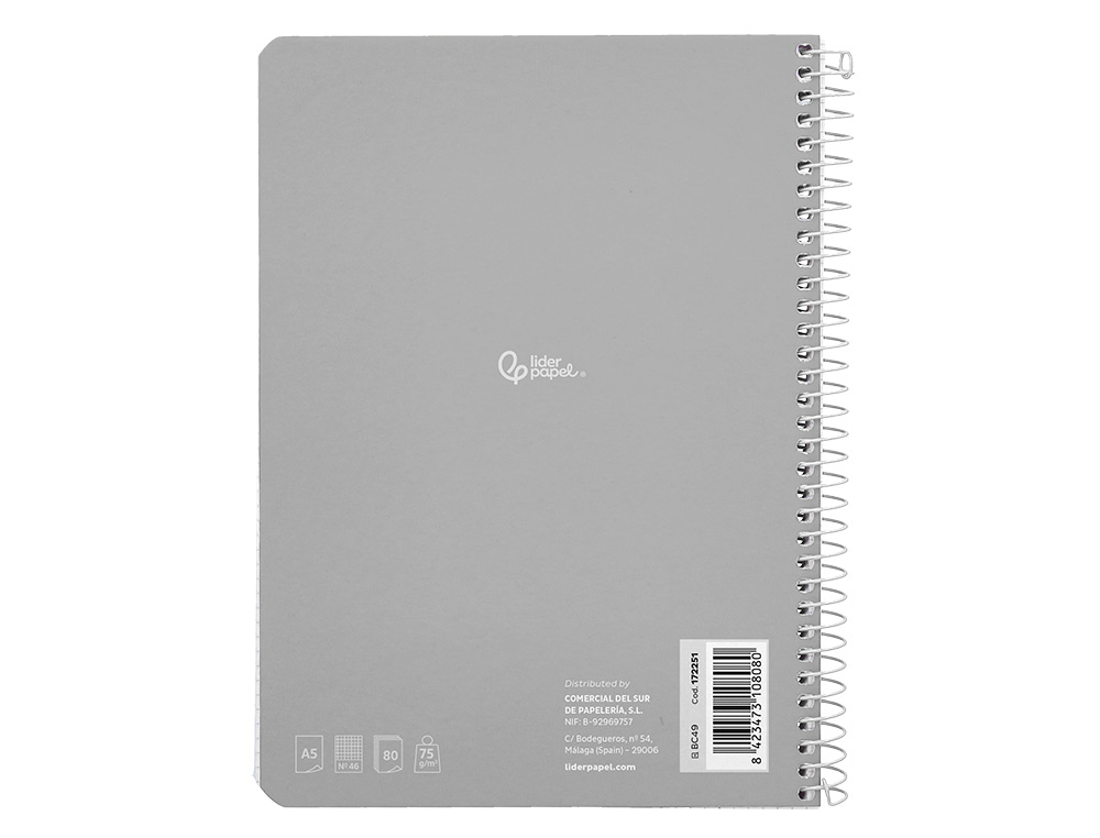 CUADERNO ESPIRAL LIDERPAPEL A5 SMART TAPA BLANDA 80H 75GR RAYADO Nº46 COLORES SURTIDOS