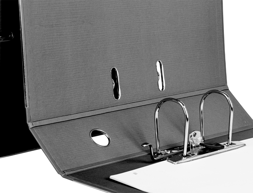 ARCHIVADOR DE PALANCA LIDERPAPEL FOLIO DOCUMENTA FORRADO PVC CON RADO LOMO 75MM NEGRO COMPRESOR METALICO