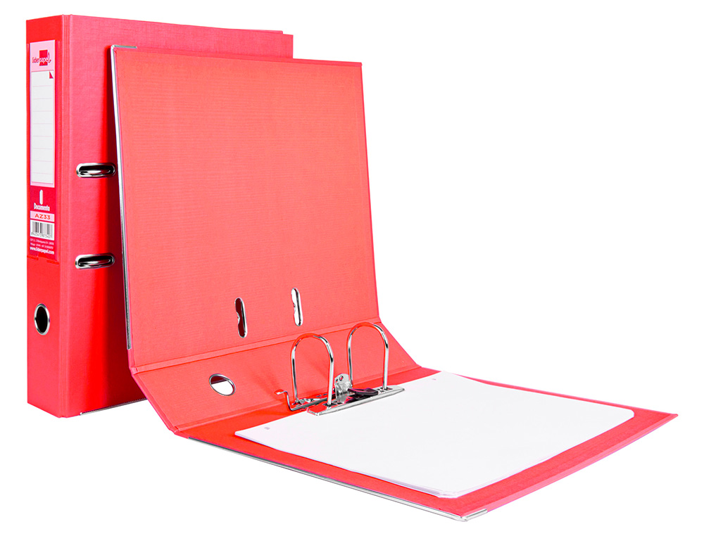 ARCHIVADOR DE PALANCA LIDERPAPEL FOLIO DOCUMENTA FORRADO PVC CON RADO LOMO 75MM ROJO COMPRESOR METALICO