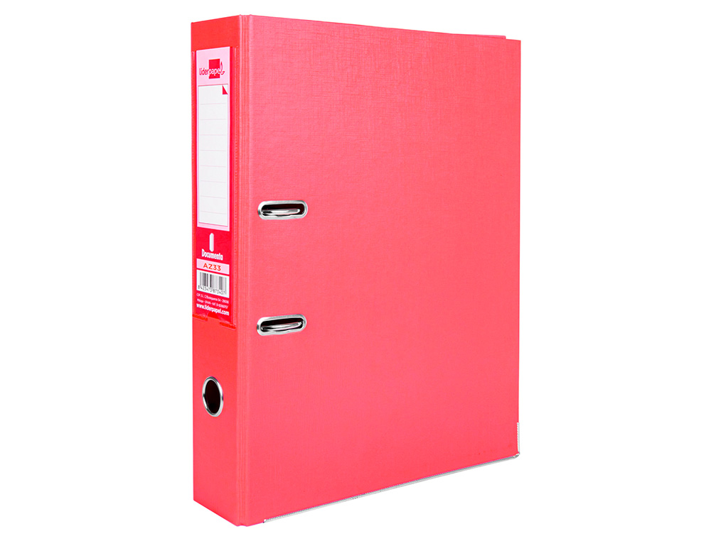 ARCHIVADOR DE PALANCA LIDERPAPEL FOLIO DOCUMENTA FORRADO PVC CON RADO LOMO 75MM ROJO COMPRESOR METALICO