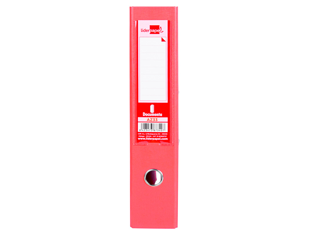 ARCHIVADOR DE PALANCA LIDERPAPEL FOLIO DOCUMENTA FORRADO PVC CON RADO LOMO 75MM ROJO COMPRESOR METALICO