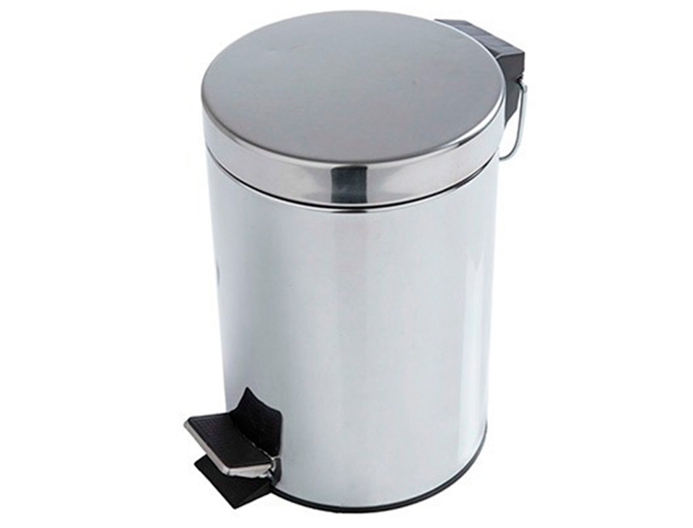 PAPELERA METALICA Q-CONNECT CON PEDAL CROMADA 32X21 CM CAPACIDAD 6 LITROS