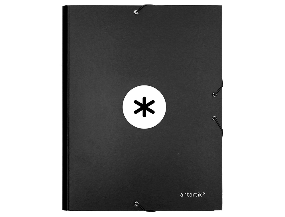 CARPETA ANTARTIK GOMAS TRES SOLAPAS CARTON FORRADO COLOR NEGRO