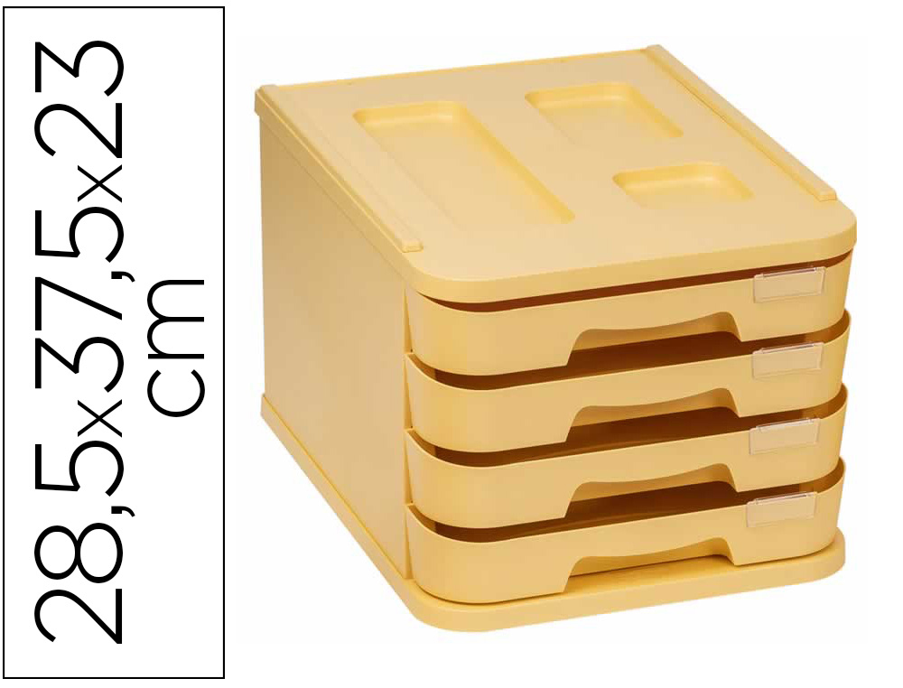 FICHERO CAJONES DE SOBREMESA FAIBO PLASTICO 100% RECICLABLE 4 CAJONES AMARILLO PASTEL 28,5X37,5X23 CM