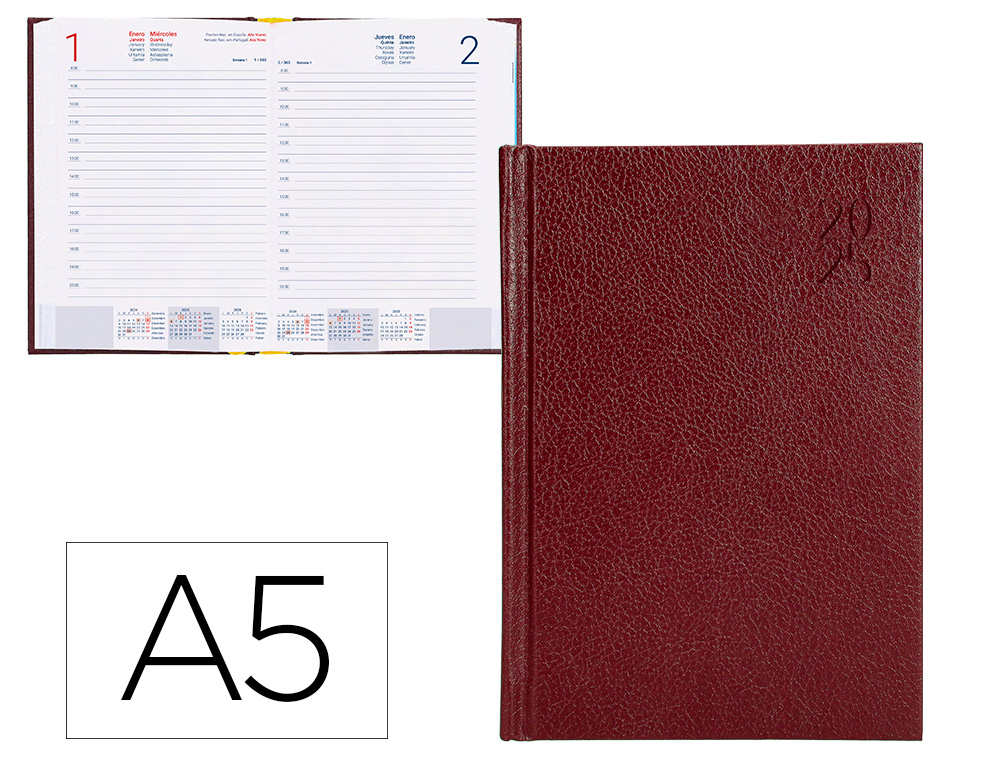 AGENDA ENCUADERNADA LIDERPAPEL CORFU A5 2025 DIA PAGINA COLOR ROJO PAPEL 60 GR