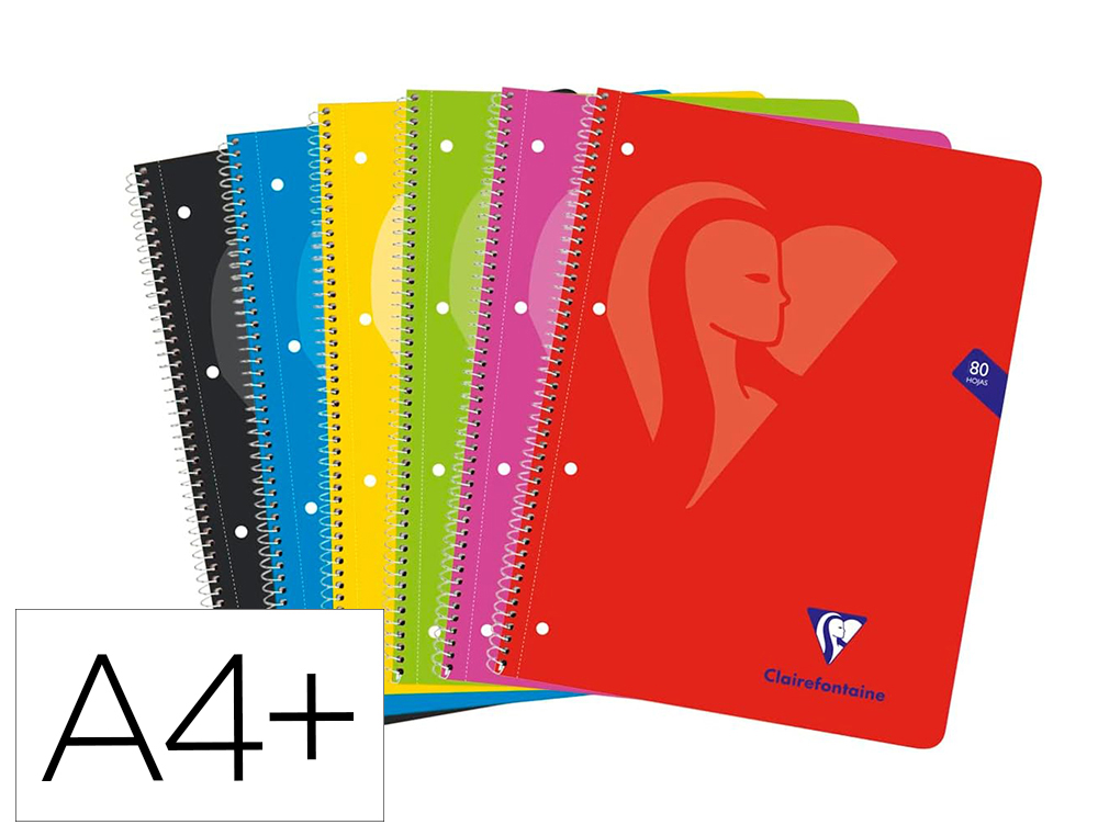 CUADERNO ESPIRAL CLAIREFONTAINE TAPA BLANDA DIN A4+ MICRO 80H 4 TAL 90 GR CUADRO 5 MM COLORES SURTIDOS