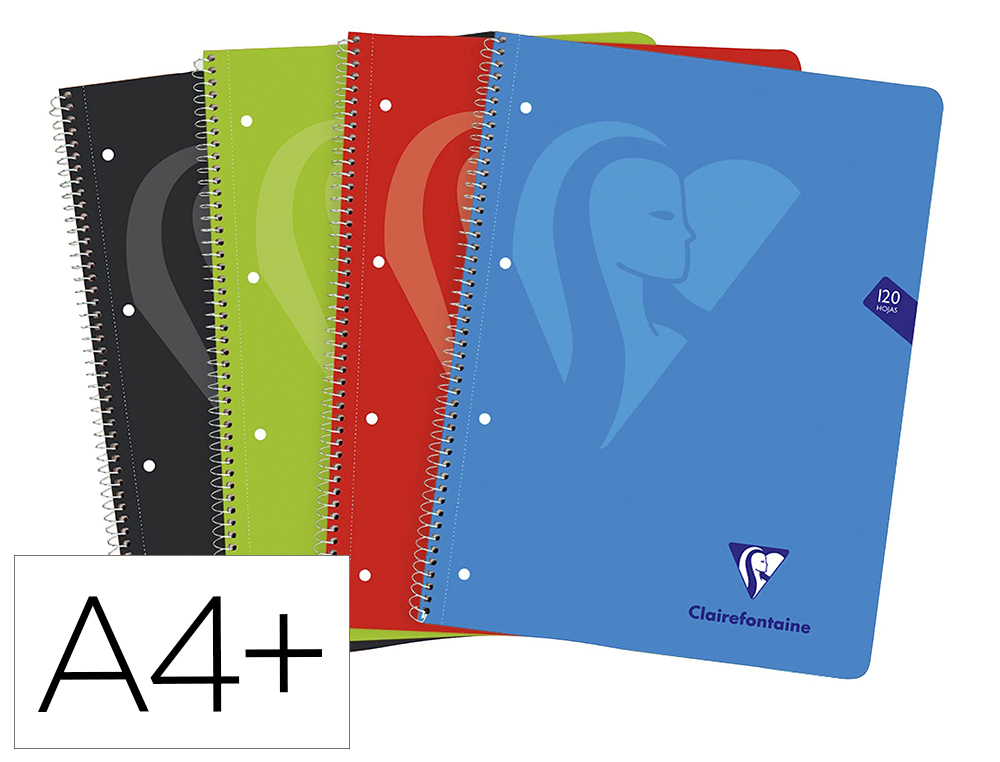 CUADERNO ESPIRAL CLAIREFONTAINE NOTEBOOK TAPA POLIPROPILENO DIN A4+ MICRO 120H 90 GR 5 BANDAS COLOR