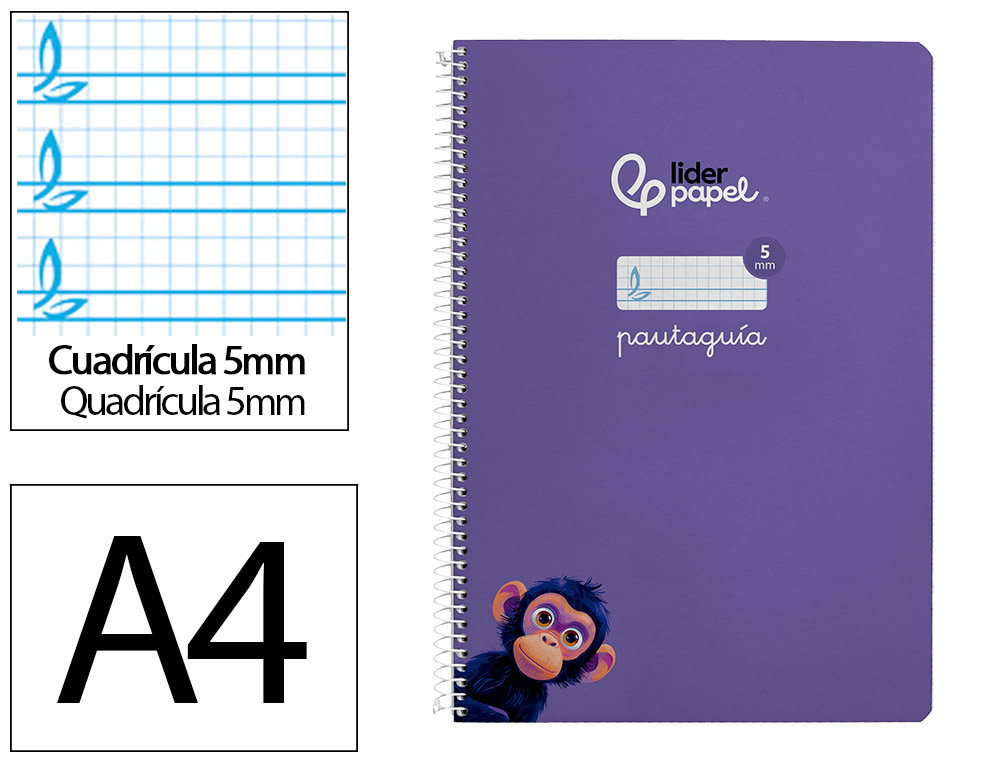 CUADERNO ESPIRAL LIDERPAPEL DIN A4 PAUTAGUIA TAPA DURA 80H 90 GR CUADRO PAUTADO 5MM COLOR LILA