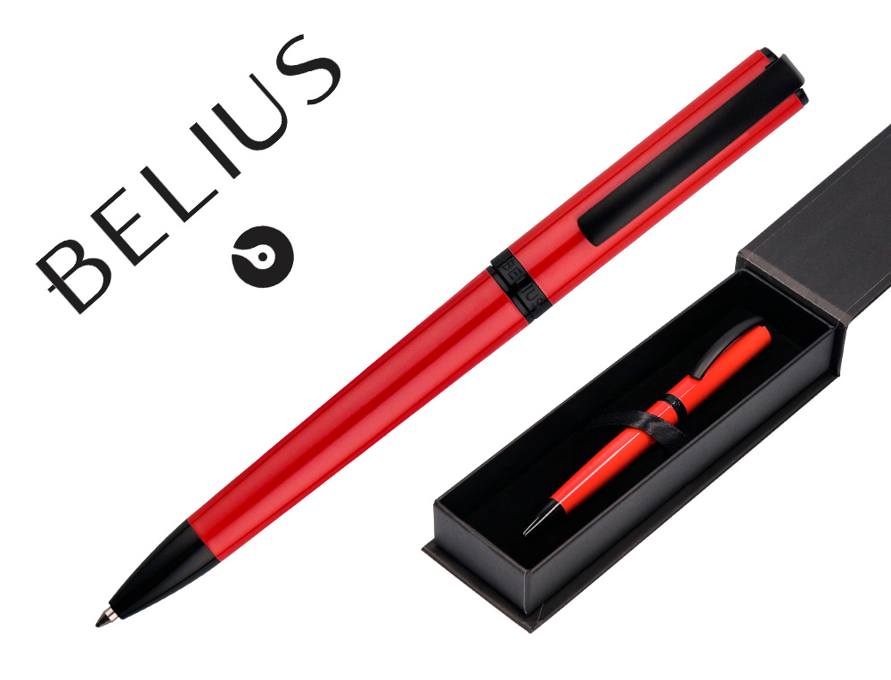 BOLIGRAFO BELIUS TURBO ALUMINIO COLOR ROJO Y NEGRO TINTA AZUL CAJA DE DISEO