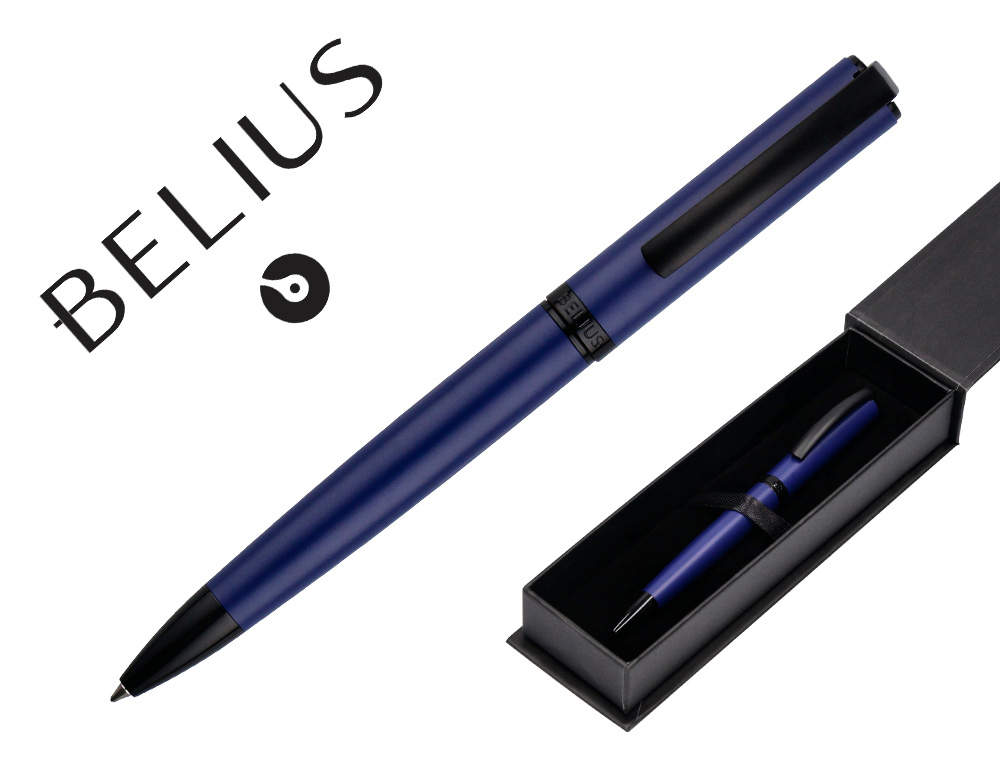 BOLIGRAFO BELIUS TURBO ALUMINIO COLOR AZUL Y NEGRO TINTA AZUL CAJA DE DISEO