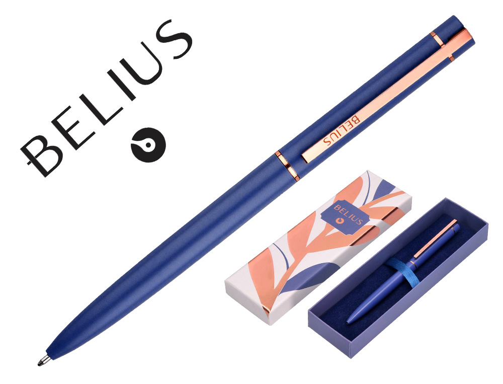 BOLIGRAFO BELIUS ROSE ALUMINIO COLOR AZUL ELECTRICO/ORO ROSA TINTA AZUL CAJA DE DISEO