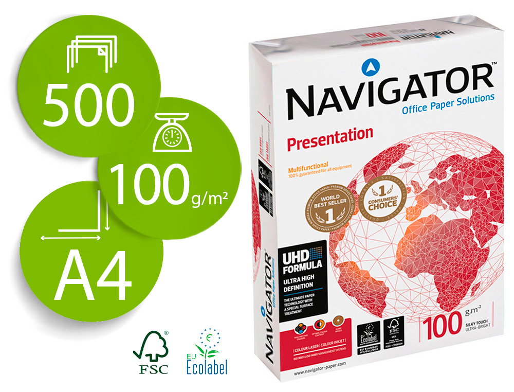 PAPEL FOTOCOPIADORA NAVIGATOR DIN A4 100 GRAMOS PAPEL MULTIUSO INK-JET Y LASER PAQUETE DE 500 HOJAS